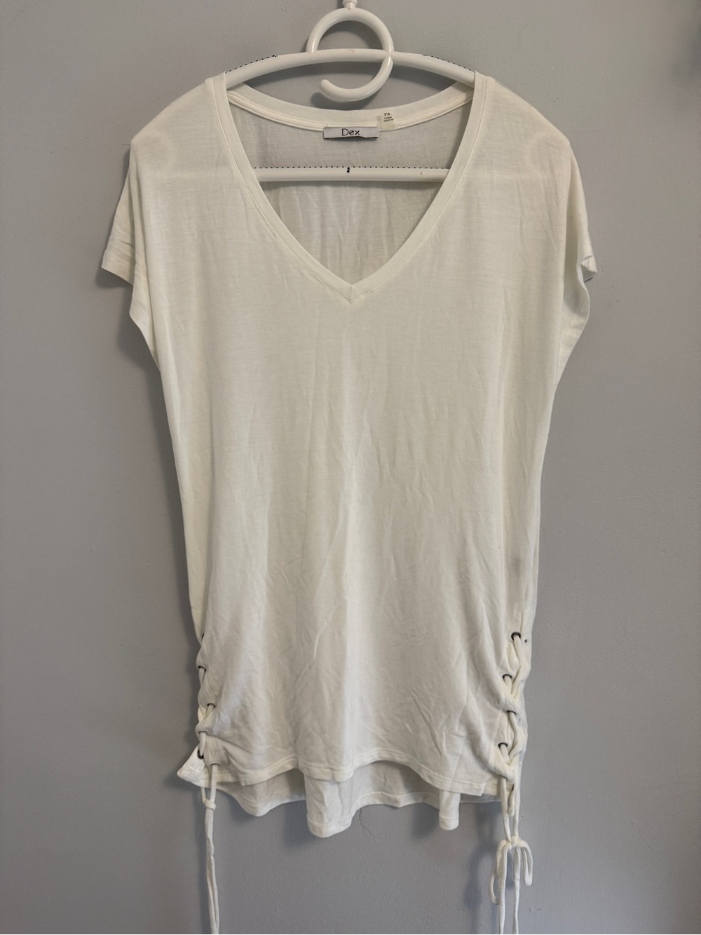 Dex White V-Neck Tunic with Side Lace-Up Detail